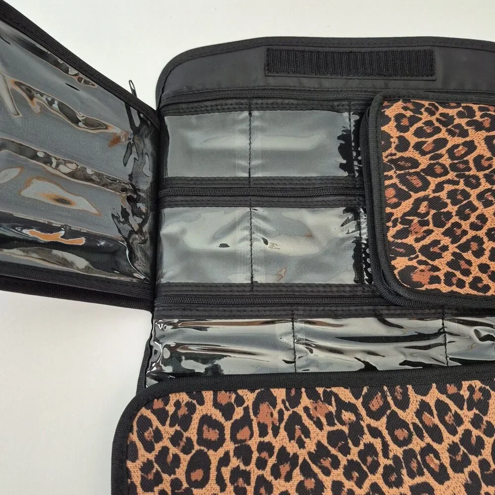 PreZerve Black Brown Cheetah Print Tri Fold Travel Jewelry Organizer Bag